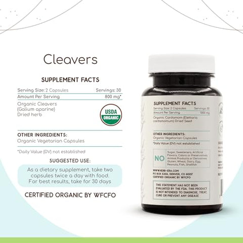 HerbEra - Cleavers Orgânico USDA 60 Cápsulas | Suplemento Herbal Natural | Cápsulas Vegetarianas Certificadas Orgânicas e Erva Seca de Cleavers Orgânico (Galium aparine) (60 Cápsulas)