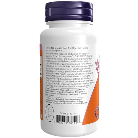 Ubiquinol 100 mg – Alta Bioacessibilidade (a Forma Ativa de CoQ10) – 60 Softgels - NOW Foods