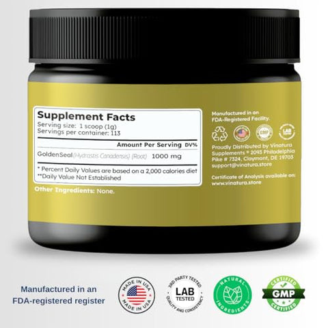 VINATURA - Pó de Raiz de Hydrastis canadensis – 113 Porções, 113g – Feito nos EUA