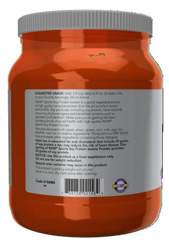 Sports Nutrition, Isolado de Proteína de Soja 20g, 0 Carboidratos, Pó sem Sabor, 1,2 Libras - NOW Foods
