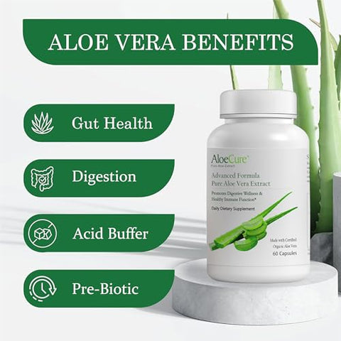 Cápsulas Orgânicas de Aloe Vera, 160.000mg Equivalente de Folha Interna de Aloe por Porção, Suporte para a Saúde Intestinal - AloeCure