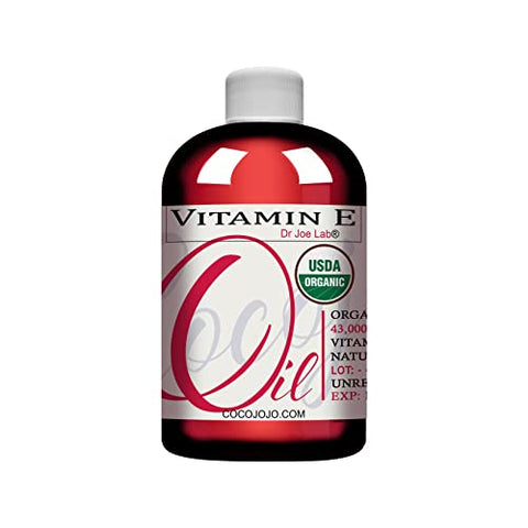 Dr Joe Lab - Óleo de Vitamina E Orgânico Dr. Joe Lab – Certificado USDA 100% Natural, 43.000 UI Não-OGM Vegano Cruelty-Free Para Rosto Pele Cabelo Corpo Unhas Cutículas Beleza – Hidratante Nutritivo