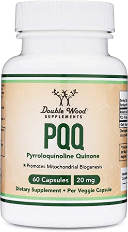 Double Wood Supplements - PQQ 20mg – 60 Cápsulas | Promove Níveis de Coenzima ATP Mitocôndria, Otimizador de Energia e Suporte ao Sono | Sem OGM, Sem Glúten, Vegano | Marca: [Nome da Marca]
