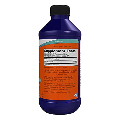 Suplementos, Silver Sol 10 PPM com Prata Elemental e Água Deionizada, Líquido, 240 ml - NOW Foods