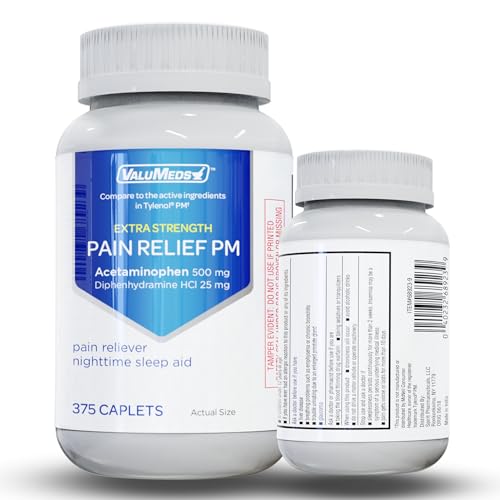 PM Alívio da Dor e Auxílio para Dormir à Noite (375 Comprimidos) Acetaminofeno 500mg | Alívio Rápido para Dores de Cabeça, Enxaquecas, Dores Leves | Não Causa Dependência Comparado a - ValuMeds
