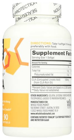 Tonalin Cla 1300mg, 90 Softgels – Óleo de Cártamo Conjugado de Alta Potência - 365 by Whole Foods Market