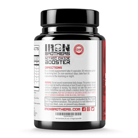 Booster de Óxido Nítrico | Suplemento Extra Forte para Bombas Musculares | Pré-Treino com L-Arginina | Fluxo Máximo de Sangue - Iron Brothers Supplements