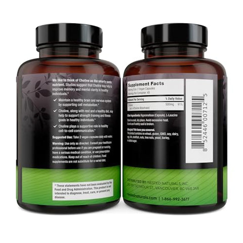 Choline Bitartrate 500mg | Suplemento de Alta Potência de Colina | Suporta o Desempenho Cognitivo - Nested Naturals