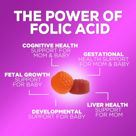 Nature's Nutrition - Gomas de Ácido Fólico para Mulheres 785 mcg, Vitaminas Essenciais Pré-Natais para Mamãe | Marca: Folic Acid Gummies