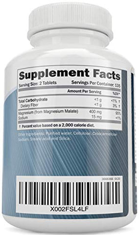 Purely Holistic - Magnésio Malato 400mg – 50%% Mais 270 Comprimidos Vegetarianos – Suplemento de Magnésio Quelato com Ácido Málico – Estimula a Produção de Energia e Recuperação Muscular – Alta Absorção