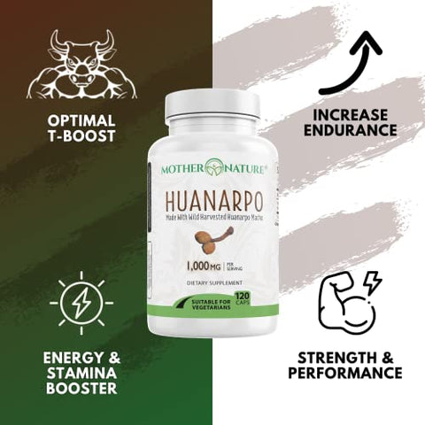 Mother Nature Organics Superfoods for Organic Living - Huanarpo Macho em Cápsulas em Pó – Força Máxima 1000mg (120 Unidades) – Suporte Masculino, Energia