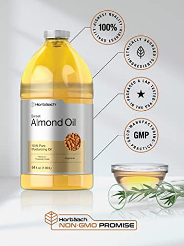 Óleo de Amêndoas Doces Horbäach 1892 ml | para Cabelo e Pele | Fórmula Pura e Hidratante | Óleo Veicular em Tamanho Grande | Vegano, Não-OGM, Cruelty Free