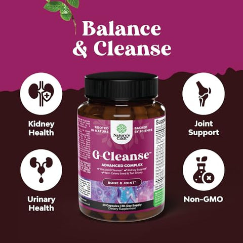 Natures Craft - GCleanse – Suplemento de Suporte ao Ácido Úrico – Suporte para Limpeza do Ácido Úrico com Extrato de Chanca Piedra, Cereja Tart, Semente de Aipo e Bromelina – Herbal para Fígado e Rins – Marca GCleanse