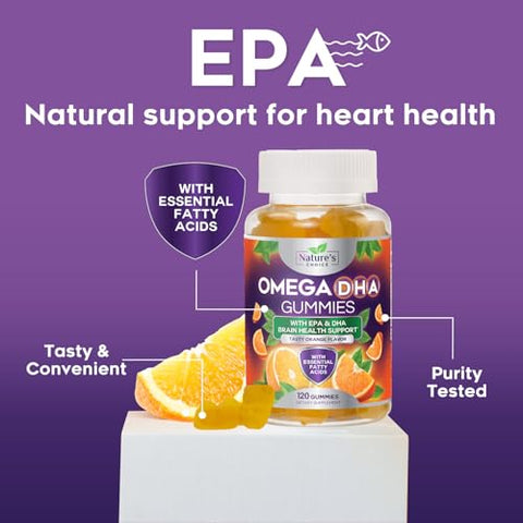 Nature's Choice - Gomas de Ômega 3 de Óleo de Peixe – Vitaminas de Goma de Ômega 3 de Força Tripla com Alta Absorção de EPA