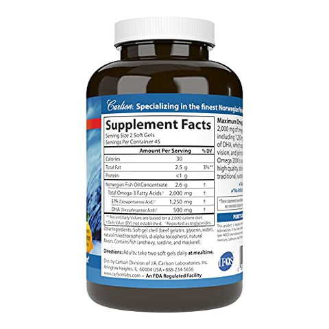 Ômega Máximo 2000, 2000 mg de Ômega-3, Coração Saudável, Função Cerebral - Carlson