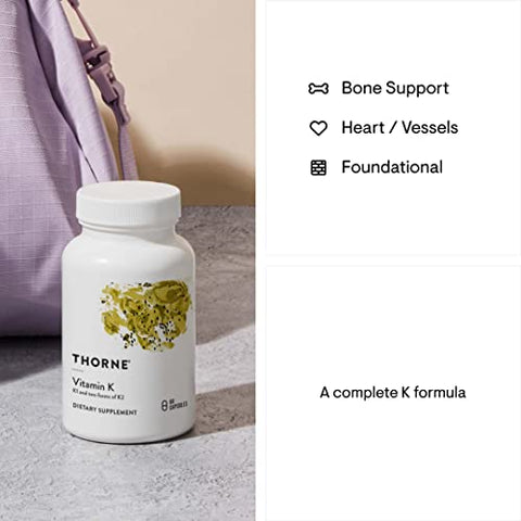 Vitamina K (Anteriormente 3-K Completo) – Vitaminas K1 e K2 (como MK-4 e MK-7) – Suporte para ossos fortes – 60 Cápsulas - THORNE