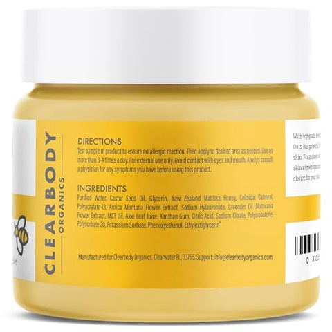 Clearbody Organics - Creme Clearbody Manuka Honey para Eczema – Hidratante Orgânico de Mel para Aliviar Pele Seca e com Coceira – Loção de Mel e Aveia Coloidal para Eczema, Fórmula à Base de Plantas