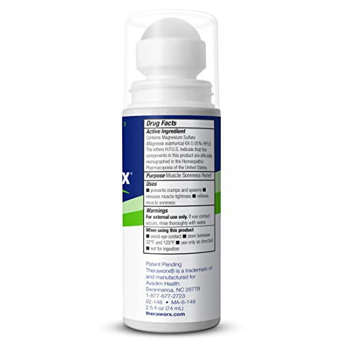 Relief Roll-On para Cãibras Musculares – Alívio Rápido de Espasmos Musculares e Dor nas Pernas com Sulfato de Magnésio – 75 ml – 1 Unidade - Theraworx