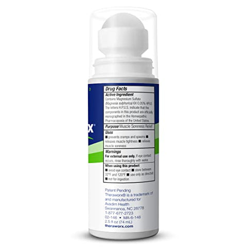 Relief Roll-On para Cãibras Musculares – Alívio Rápido de Espasmos Musculares e Dor nas Pernas com Sulfato de Magnésio – 75 ml – 1 Unidade - Theraworx