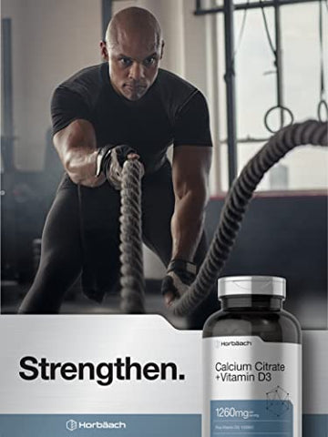 Calcium Citrate 1260 mg com Vitamina D3 1000UI | 250 Comprimidos | Vegetariano, Não-OGM, Sem Glúten | Marca Horbäach - Horbäach
