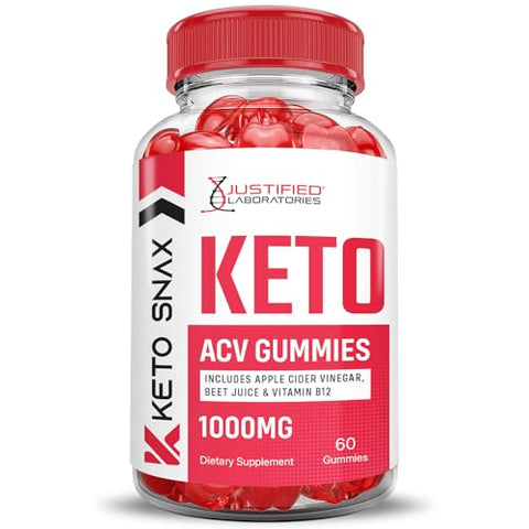Justified Laboratories - Keto Snax Gummies Keto ACV Avançado 1000MG Fórmula Avançada Keto Snax Gummies Vinagre de Maçã Formulado com Pó de Romã e Beterraba B12 Vegano Não GMO 60 Gomas