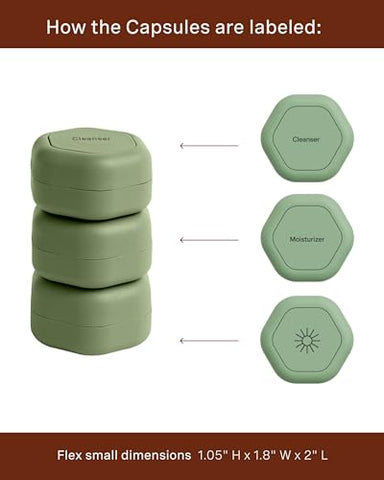 Conjunto de Viagem Cadence – Cápsulas Magnéticas para Cuidados com a Pele – Limpeza Facial, Hidratante, Protetor Solar – 3 Cápsulas Médias (15g) com Limpeza e Hidratante