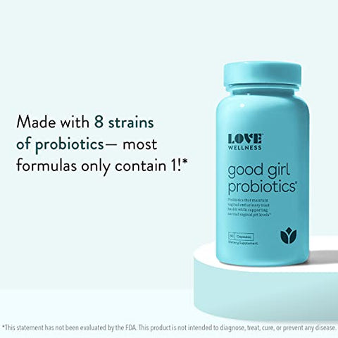Probióticos Vaginais para Mulheres, Good Girl Probióticos | Suplemento para Equilíbrio do pH e Saúde Feminina com Prebióticos | Saúde do Trato Urinário para Odor Vaginal | Marca Love Wellness - Love Wellness