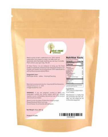 Pó de Melancia Natural, Eletrólitos Instantâneos, Pré-Treino – 100g - Indus Farms Superfoods