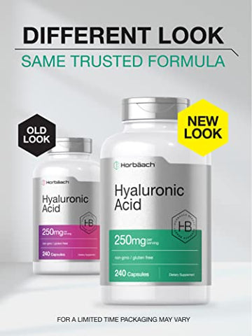 Cápsulas de Ácido Hialurônico | 250 mg | 240 Unidades | Suplemento Sem OGM e Sem Glúten - Horbäach