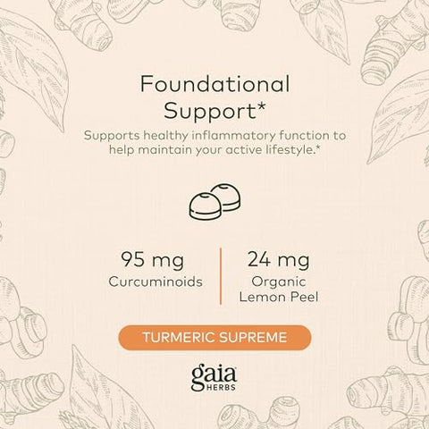 Turmeric Supreme Extra Strength Gummies – Suporte ao Alívio de Inchaço para Manter um Estilo de Vida Ativo – Sabor Limão e Gengibre – Gomas de Cúrcuma – 120 Veganas Orgânicas - Gaia Herbs