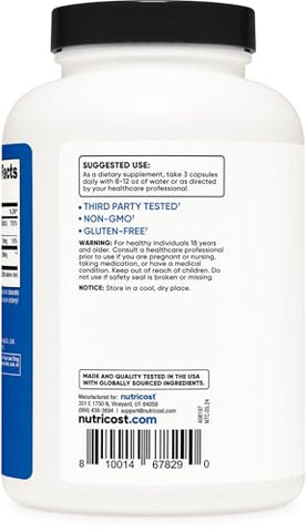HMB (1500mg) e Vitamina D3 (6000 UI) – 240 Cápsulas, 80 Porções – Livre de Glúten e Não-OGM - Nutricost