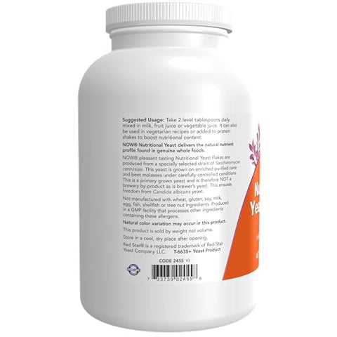 Suplementos, Flocos de Levedura Nutricional, Enriquecido com Vitaminas B Adicionais, Super Alimento, 283g - NOW Foods