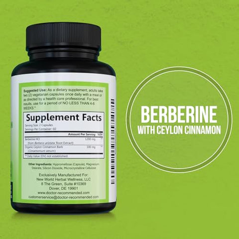 DOCTOR RECOMMENDED SUPPLEMENTS - Berberina com Canela do Ceilão – 1200mg. Recomendado por médicos