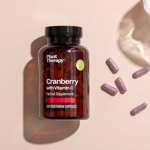 Extrato de Cranberry com Vitamina C, Cápsulas de Suplemento Herbal, Suporte à Saúde do Trato Urinário, Rico em Antioxidantes para o Sistema Imunológico, 120 Cápsulas Vegetarianas (4 Meses) - Plant Therapy
