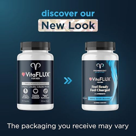 VitaFLUX – Suplemento de Óxido Nítrico, L-Arginina e Citrulina de Qualidade para Homens, Suporta Fluxo Sanguíneo Saudável, Impulsionador de Óxido Nítrico, 180 cápsulas - Promescent
