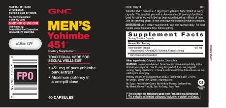 Yohimbe 451 para Homens, 60 Cápsulas – Potência e Energia - GNC