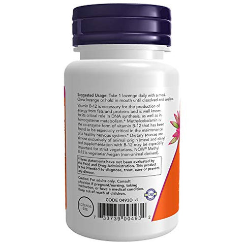 Suplementos, Metil B-12 (Metilcobalamina) 5.000 mcg, Saúde do Sistema Nervoso, 120 Pastilhas - NOW Foods