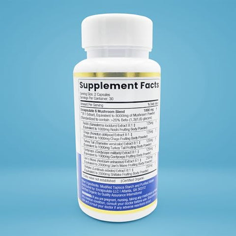 ENCAPSULATE - Blend de 6 Cogumelos – Reishi, Chaga, Turkey Tail, Cordyceps, Lion’s Mane | Encapsulate