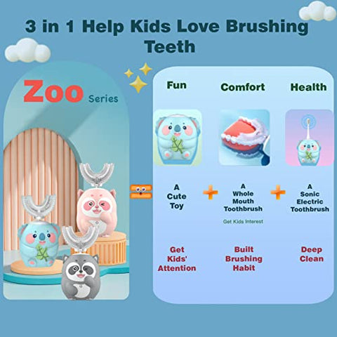 Geacker - Escova de Dentes Elétrica Infantil, U Shaped Escova de Dentes Infantil Sonic Automática com 4 Cabeças de Escova 6 Modos de Limpeza à Prova d’Água IPX7 Recarregável com Temporizador Inteligente para Crianças (8-14 anos)