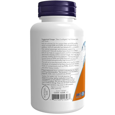 Supplements Óleo de Krill Neptune 500 mg, Ômega-3 Ligado a Fosfolipídios, Suporte Cardiovascular, 120 Softgels - NOW Foods