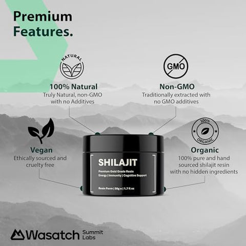 Wasatch Summit Labs - Resina Pura de Shilajit Orgânico | Autêntico Ouro Himalaia Grau Colhido a 16.000-18.000 pés | 100% Puro Não Filtrado | 85 Minerais Traços e Ácido Fúlvico para Energia e Suporte Imunológico