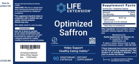Saffron Extract with Satiereal – 90 Cápsulas Vegetais, 88.25 mg - Life Extension