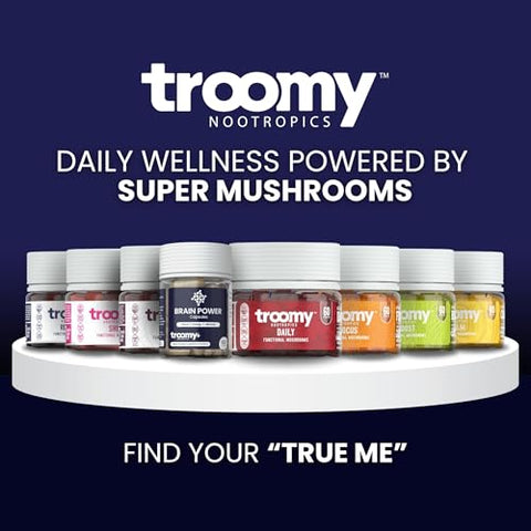 Troomy Nootropics - Troomy Brain Power – Suplemento para Foco e Memória | Citicolina, Cogumelo do Leão, Cordyceps | Melhora a Função e Memória Cerebral – 60 Cápsulas