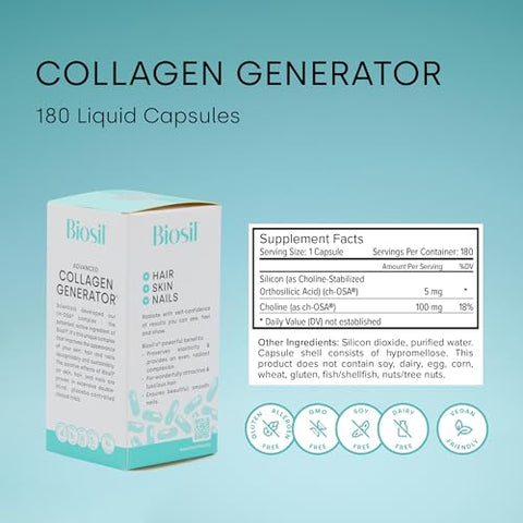 Gerador de Colágeno – 180 Cápsulas Líquidas – com Complexo Patenteado ch-OSA – Gera - Biosil