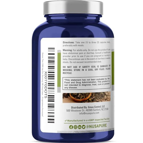 Essiac Tea 1350 mg 180 Cápsulas Vegetais – Chá Vegetariano, Sem OGM - NusaPure