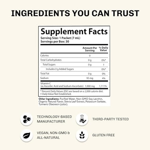Vida Lifescience - Aurora Nutrascience Micro-Pack Vitamina C Lipossomal, Suporte Imunológico, 1.000 mg Por Porção, Sem Glúten, Não-OGM, 30 Pacotes Individuais, 615 g