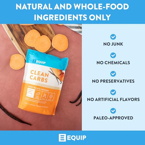 Foods Clean Carbs | Pó de Batata Doce | Carboidrato Pré-Treino à Base de Plantas, Feito de Batatas Doces Desidratadas | 30 Porções, Baunilha - Equip
