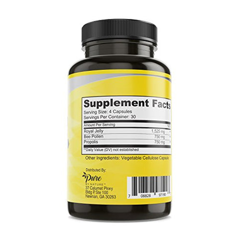Pure By Nature - Suplemento de Pólen de Abelha Pure By Nature com Própolis – 100% Natural e Potente | 60 cápsulas | Marca