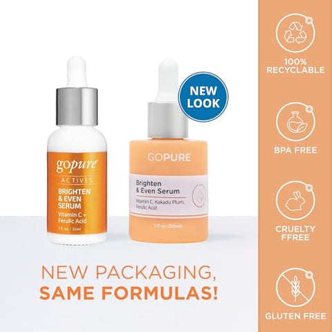 Actives Serum Vitamina C – Clareador com Vitamina C e Ácido Ferúlico, Hidratação Facial e Benefícios Anti-Envelhecimento, Melhora a Descoloração da Pele e Reduz Visivelmente - goPure