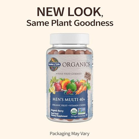 Organics Men 40 Gummy Vitamins – Berry – Certificado Orgânico, Não-OGM, Vegano, Kosher – Multi Completo – Metil B12, C - Garden of Life